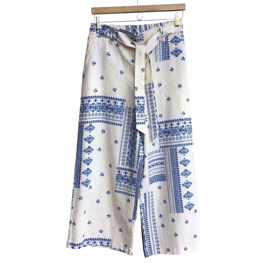 Joie Boho Pattern Linen Blend Wide Leg Cropped Pants